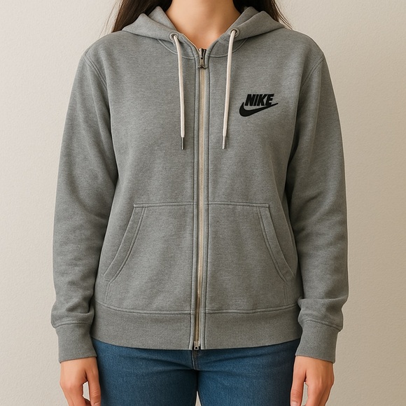Nike Gray Full Zip Hoodie Sweatshirt Size Large - Picture 1 of 5